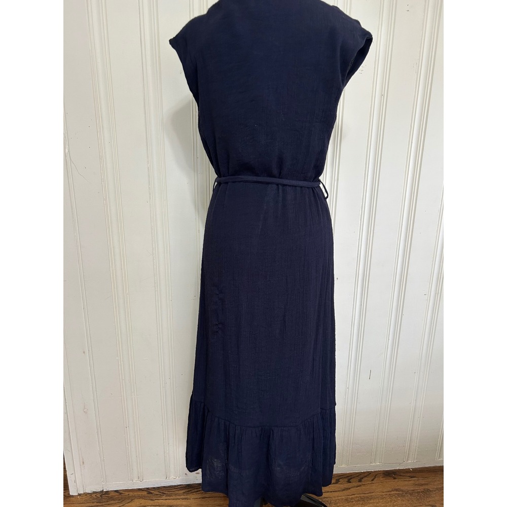 Nanette Lepore Navy Blue Button Front Midi Dress Sleeveless V-Neck Size 10 Clhic - Picture 3 of 8